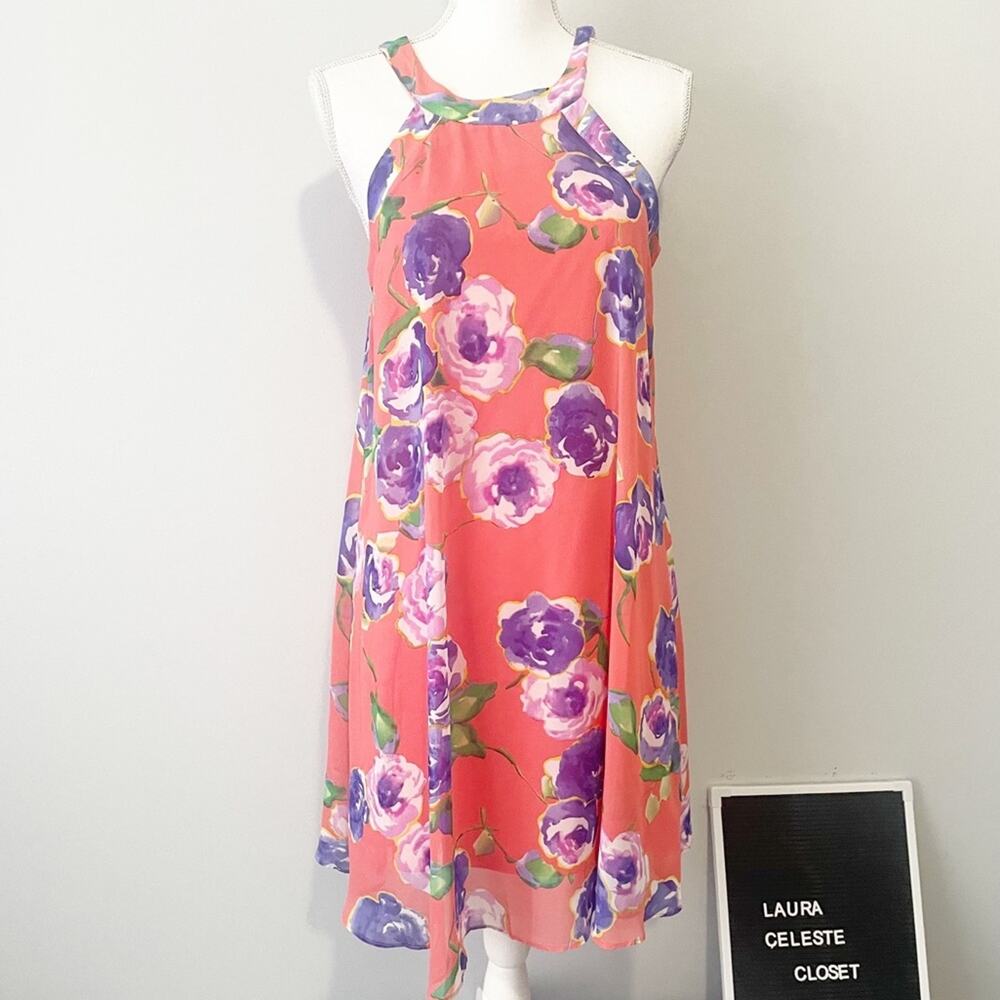 Betsey Johnson floral shift dress pink sleeveless size 6